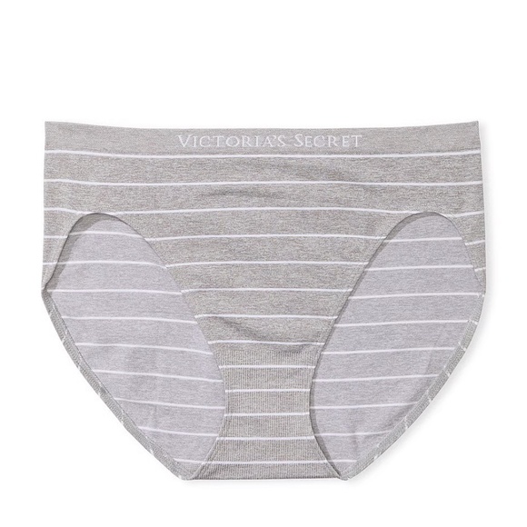 Victoria's Secret Seamless High-Leg Brief Panty Heather Grey Stripes Large NEW - Picture 2 of 6